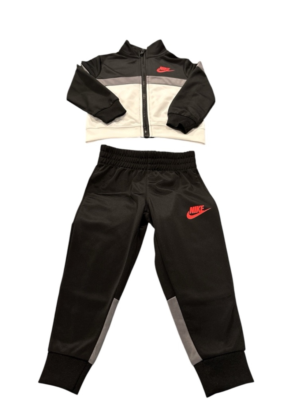 Nike Toddler Boy 2T Black White Track Jacket and Pants Set with Red Logo